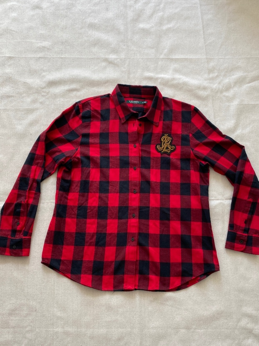Lauren Ralph Lauren Buffalo Plaid Shirt With Bullion Patch Size PL